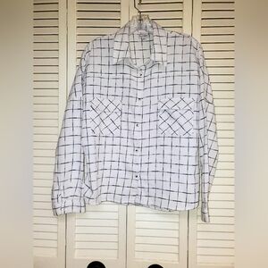 Love, Fire White Blue and Black Checkered Women's Shirt Size Large